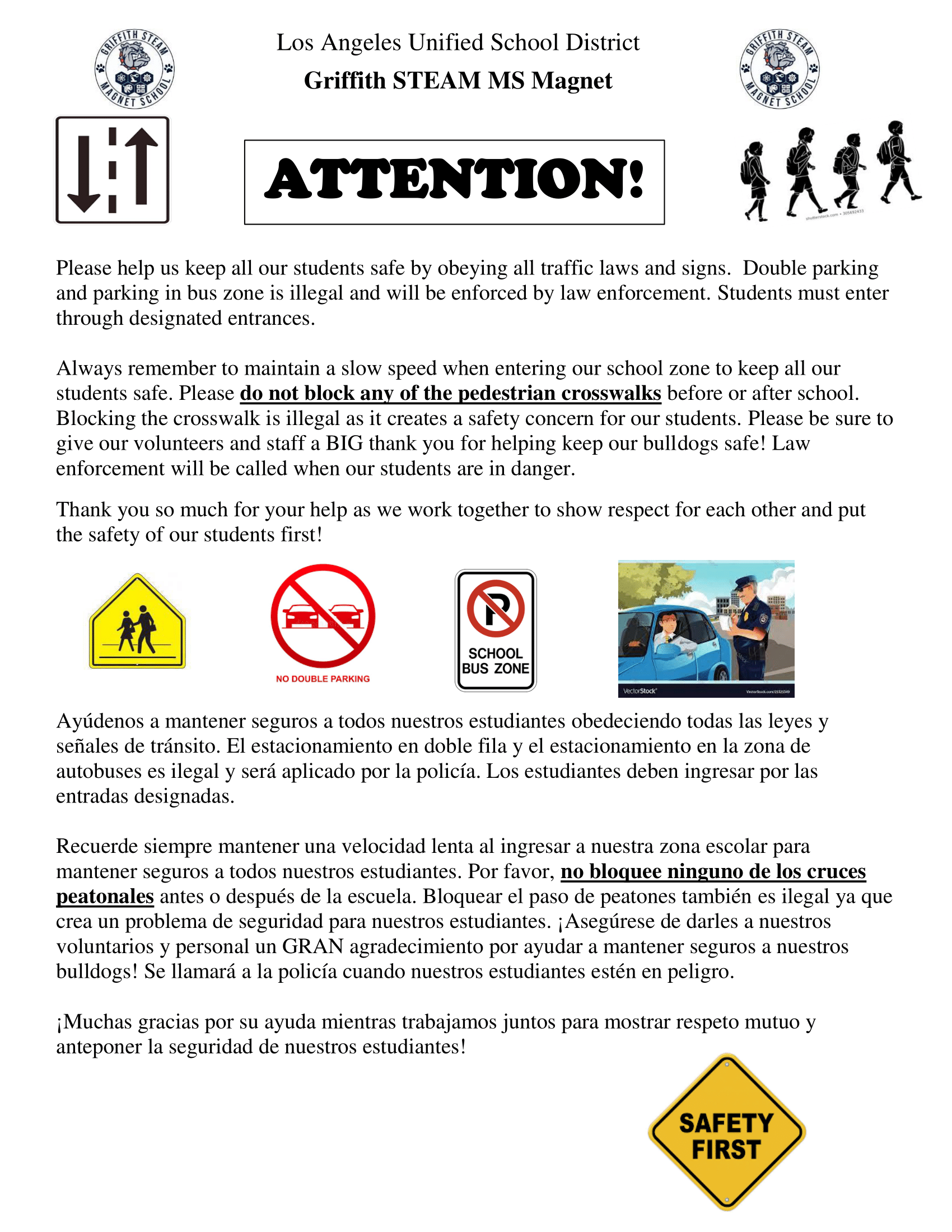 Traffic Advisory Griffith STEAM Middle School