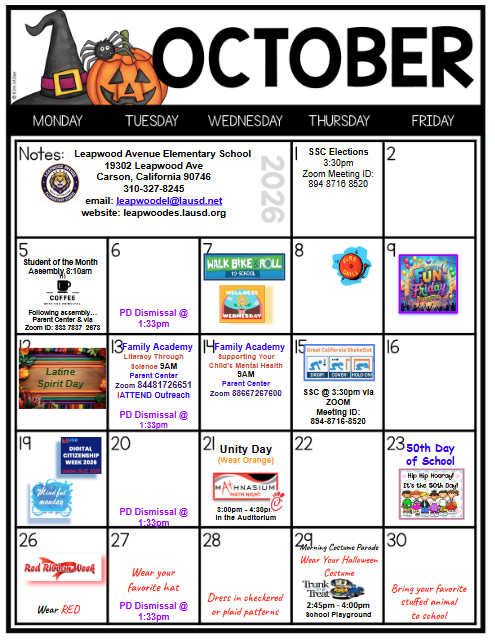 October Calendar