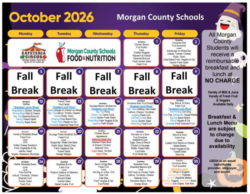 October 2026 Menu