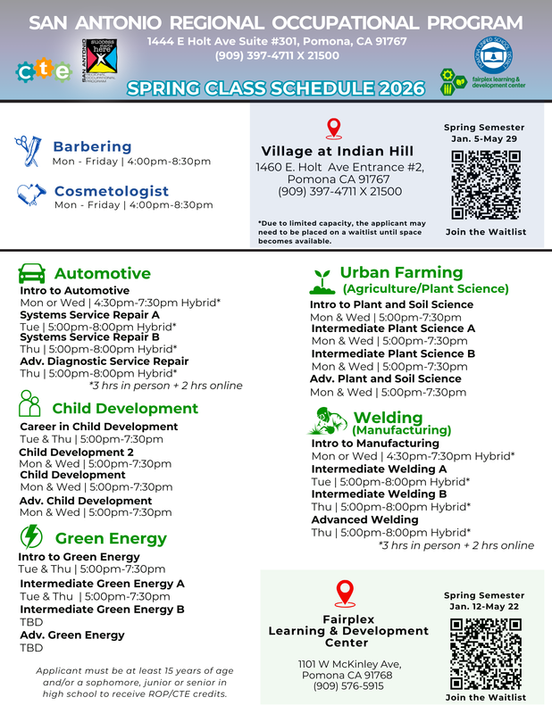 ROP course list for spring 2026