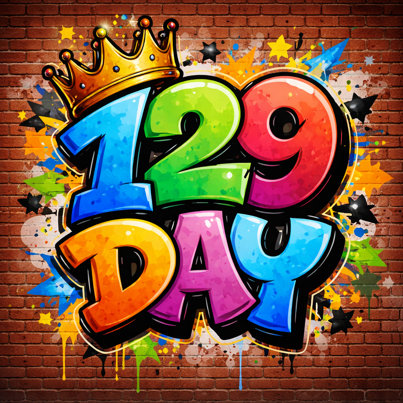 129 day win graffiti letters on brick wall