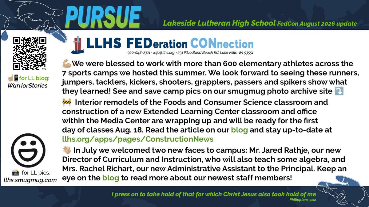 slide of news from LLHS for Aug. 2026