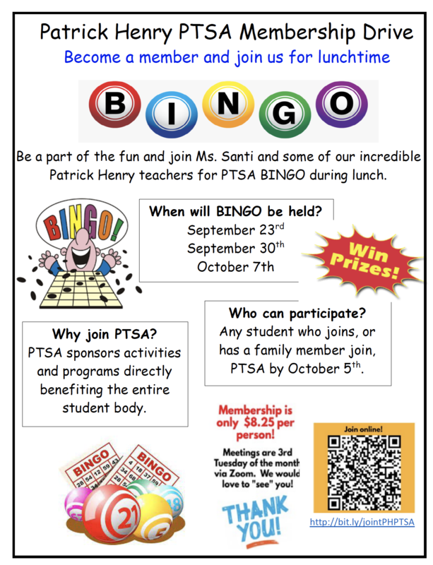 PTSA Membership Drive BINGO Lunch Activity Featured Photo