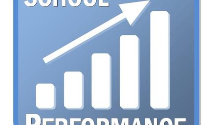 Graph showing upward trend in school performance with bars and arrow.