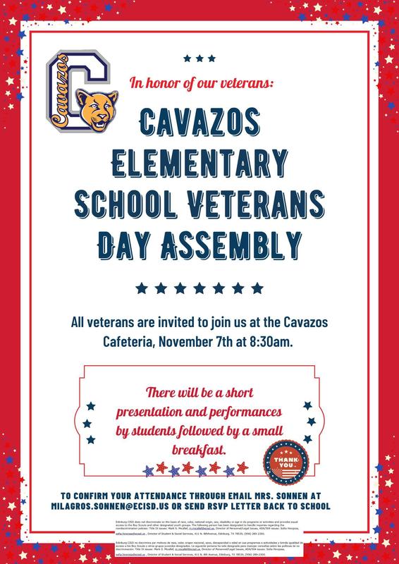 Veterans day program Nov. 7th at 8:30 AM