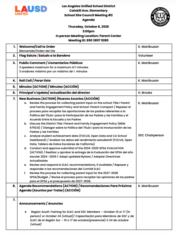 SSC Agenda