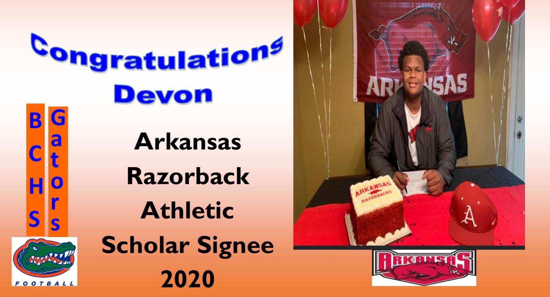 Congratulations to Devon Manuel Arkansas Razorback Scholar Signee 2020