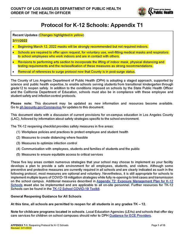 Reopening Protocols for K-12 Schools