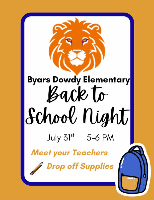 Back to School Night July 31, 2025 5 to 6 pm.