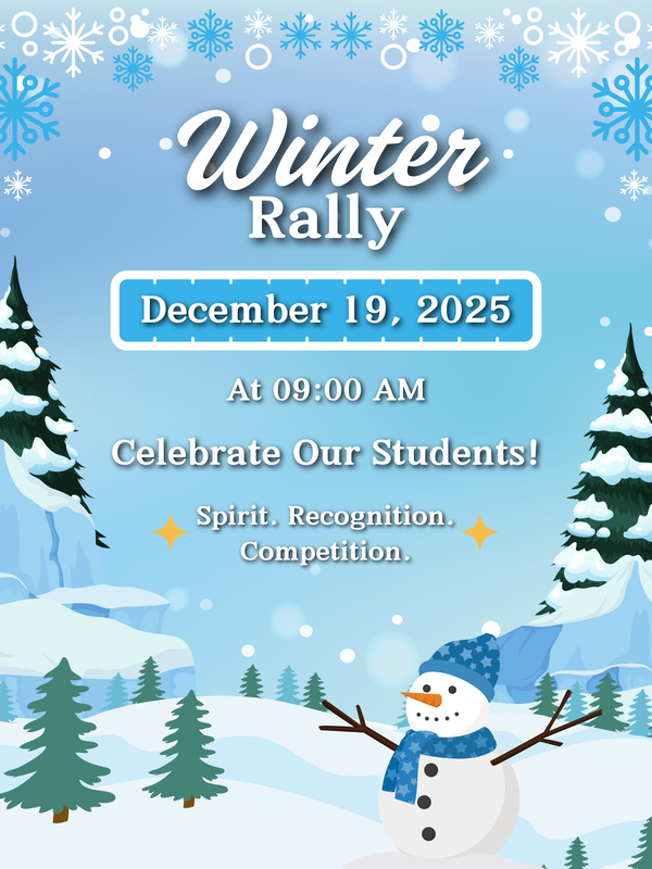 Jaguars will enjoy our Winter Rally next week, a fun celebration of student recognition and school spirit; please note that Friday, 12/19 is a modified day with a 12 PM dismissal.