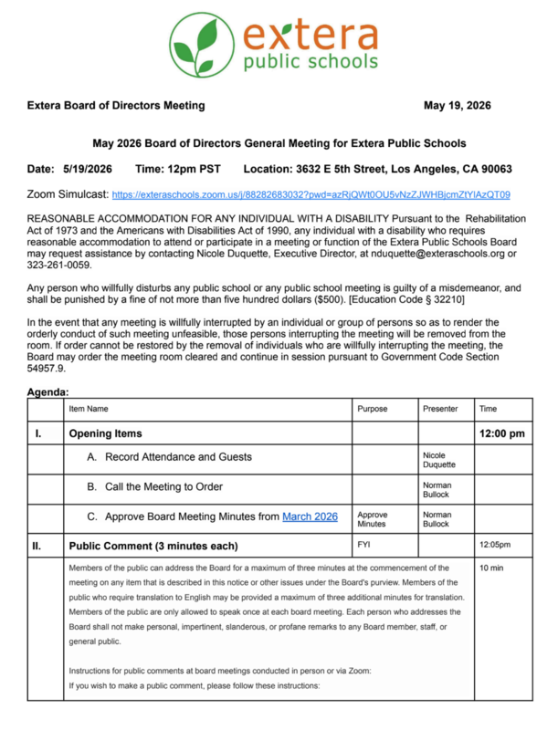 Board Meeting/Junta Ejecutiva 05/19/26 Featured Photo