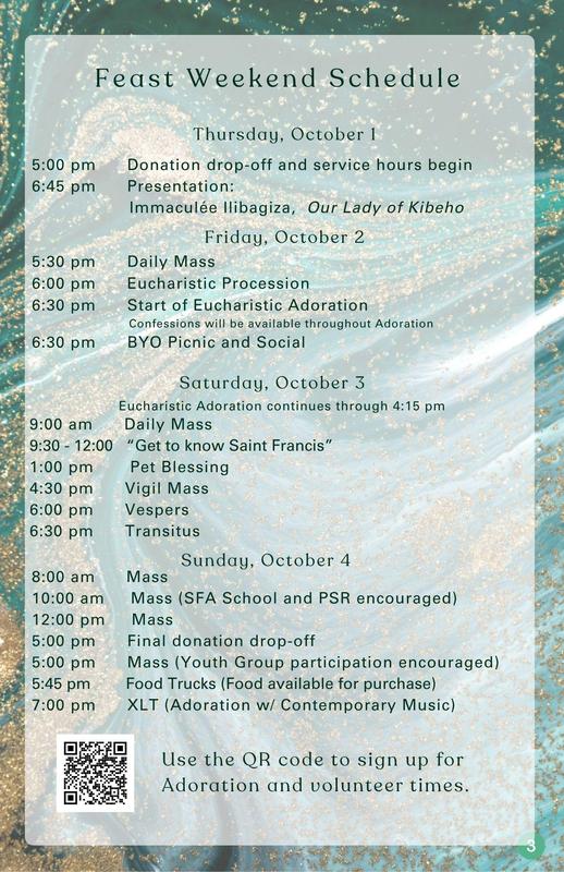 Feast Weekend Schedule