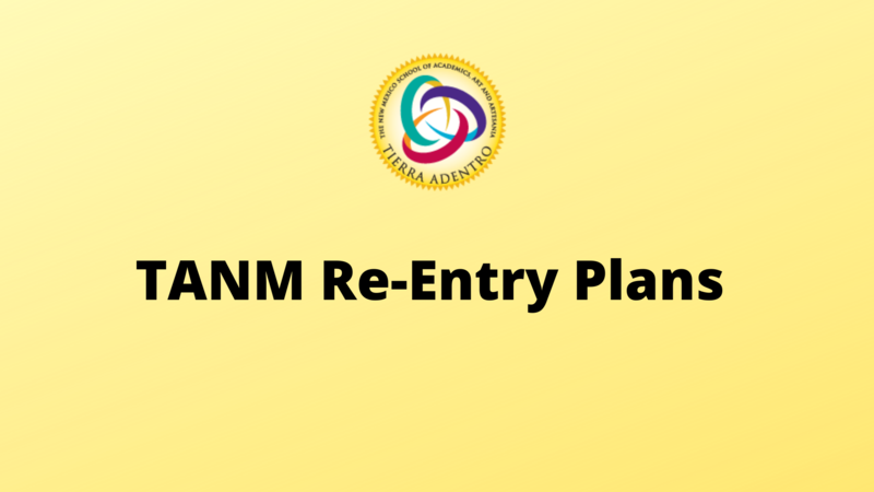 The round Tierra Adentro logo on a yellow background with text underneath that reads TANM Re-Entry Plan