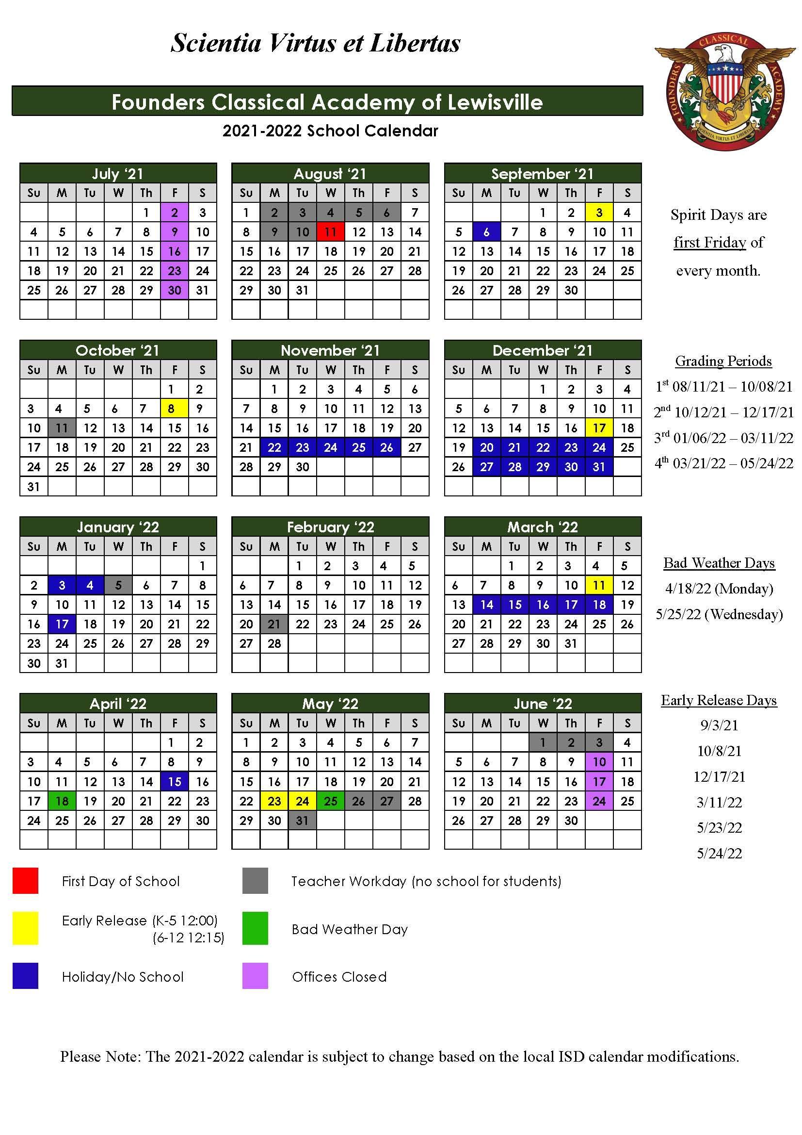 Calendar Calendar Founders Classical Academy Lewisville