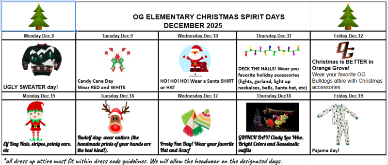 Elementary December Dress Up Days