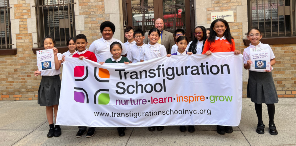 students with banner