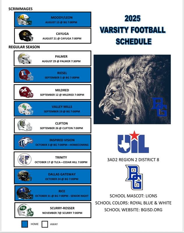 2025 Varsity Football Schedule