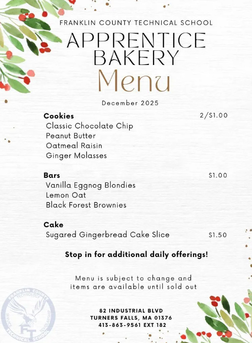December, 2025 Apprentice Bakery Menu