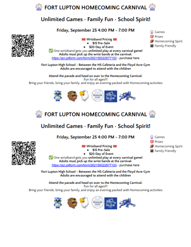 Flyer with Homecoming Carnival Activity Information