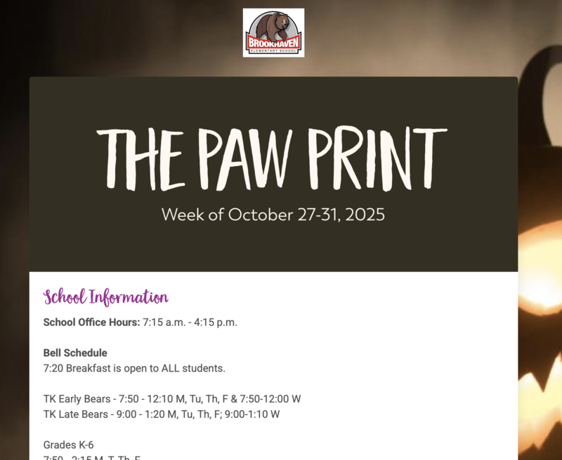 The Paw Print: Week of October 27th