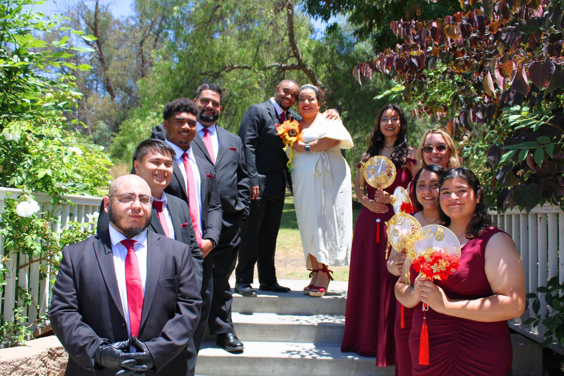 Mrs. Finlay and her husband with their wedding party June 2025