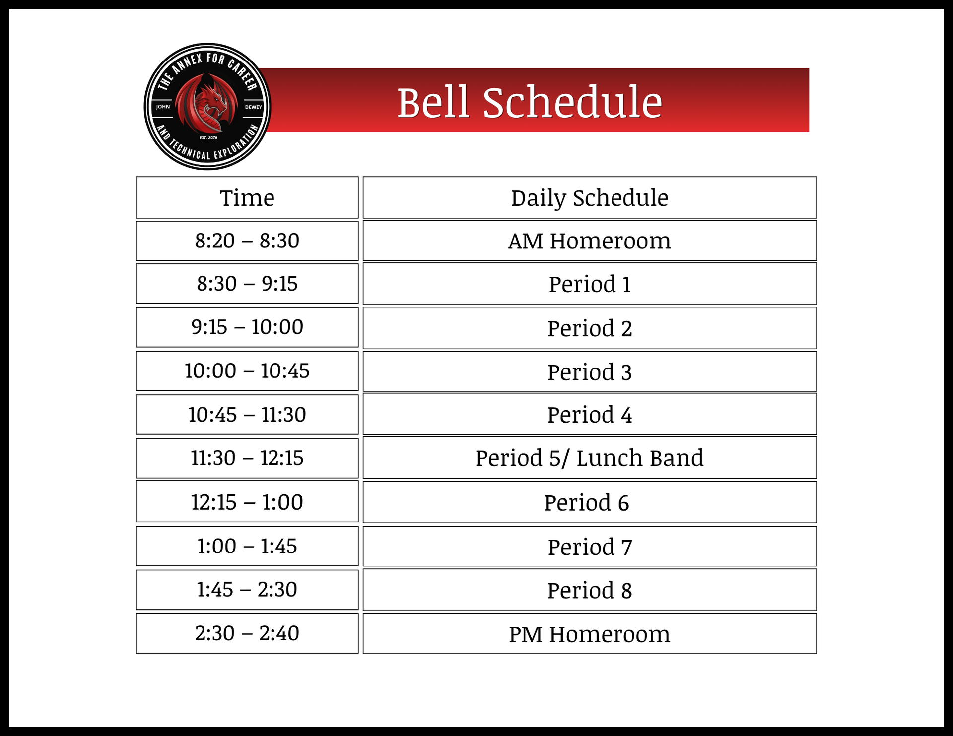 Bell Schedule