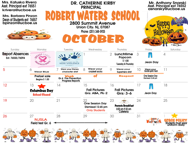 October 2025 Calendar-Robert Waters School