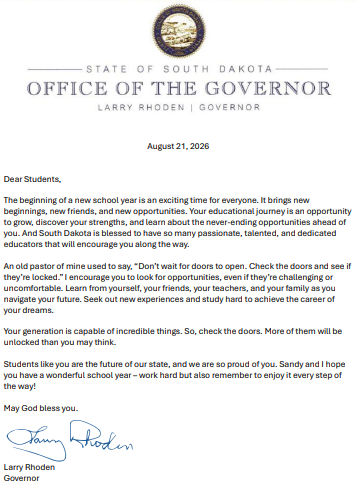 Governor Rhoden Greetings