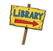 Yellow sign that says library and arrow going in that direction