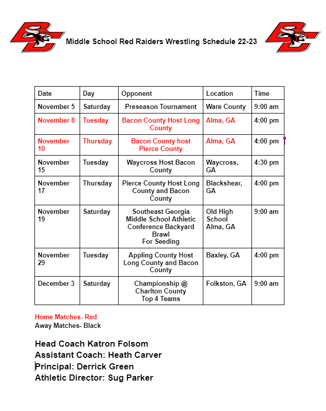 BCMS Wrestling Wrestling Bacon County School District