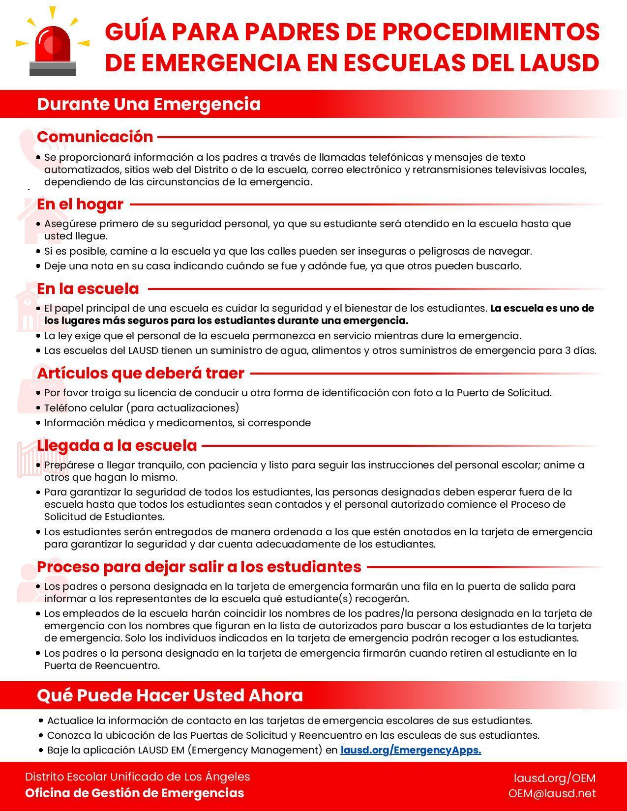 Guía para padres de Procedimientos de Emergencia