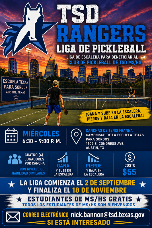 TSD Rangers Pickleball League details in Spanish