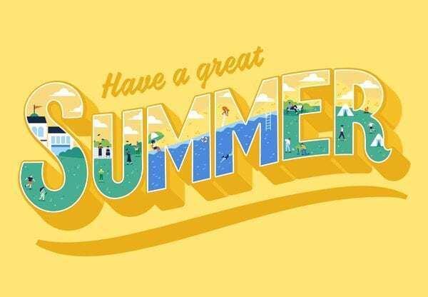 The word Summer with pictures of different summer activities within the letters.