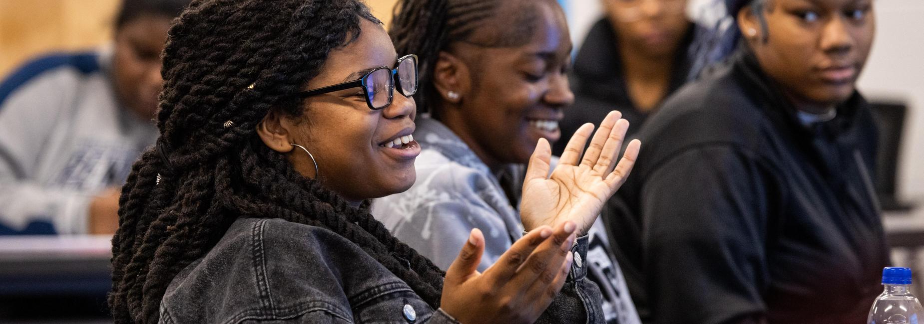 Students talk during a leadership session