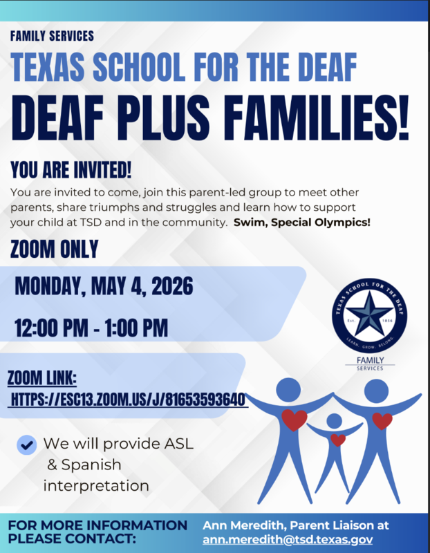 Deaf Plus Families Zoom Meeting – May 4