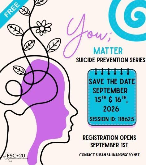 YOU MATTER! Suicide Prevention Summit, September 15-16, Session #118625, Register now!