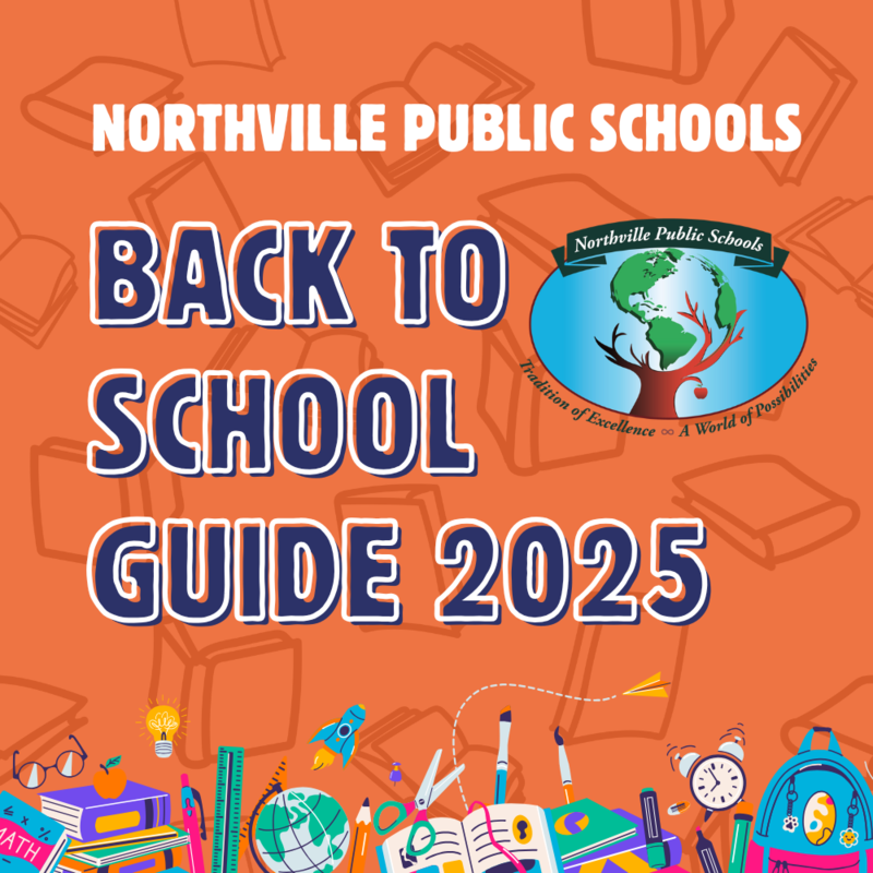 Orange background with blue text for back to school guide 2025.