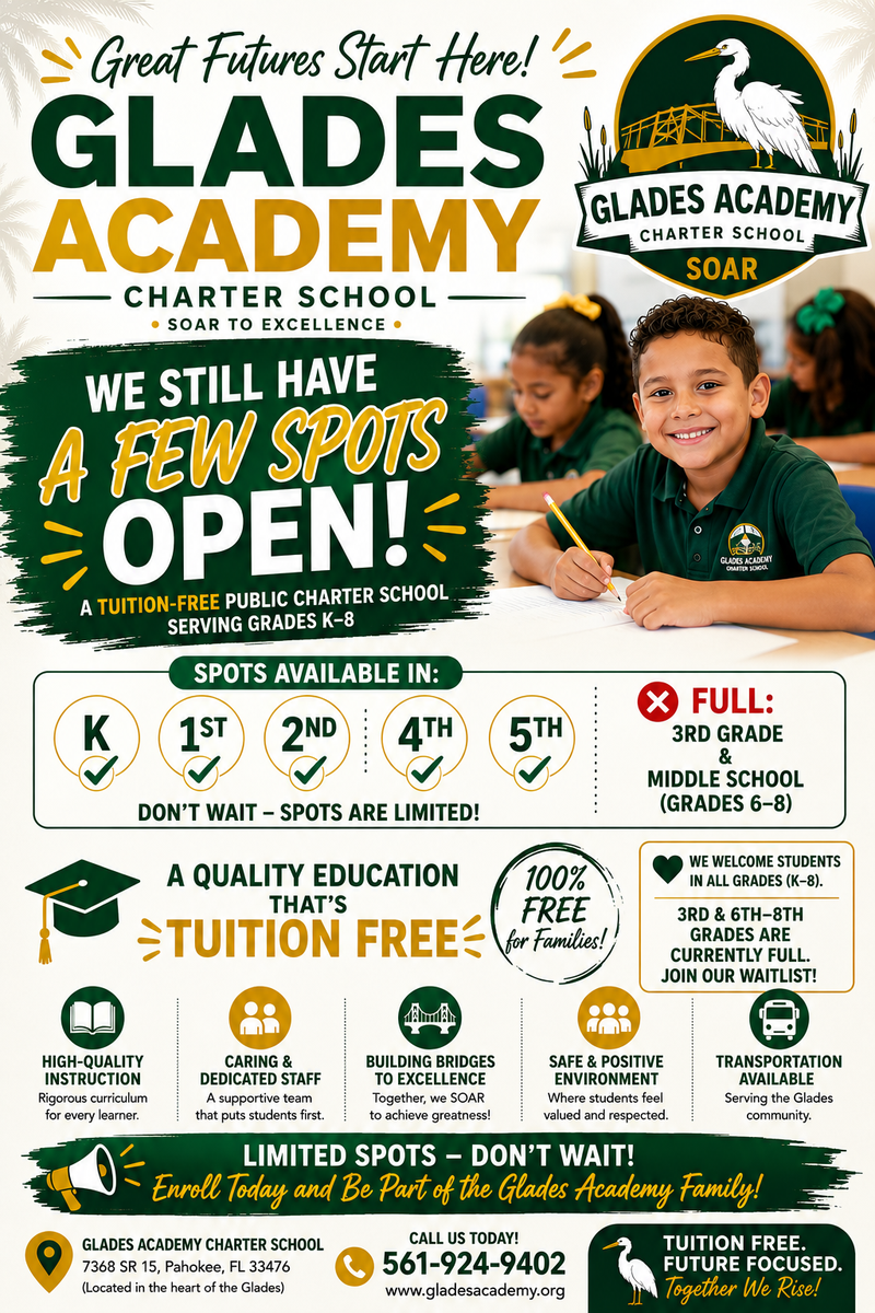📣 Limited Enrollment Spots Still Available at Glades Academy! Featured Photo