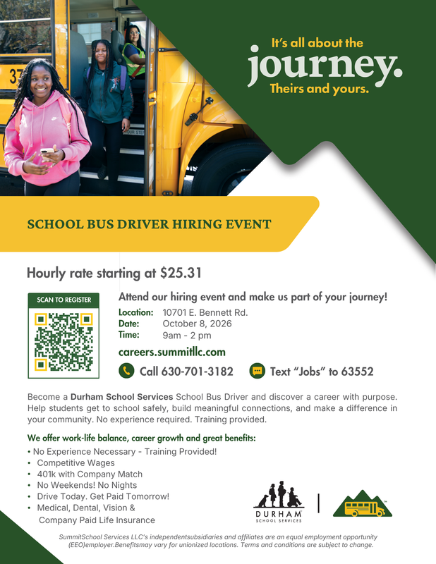 Durham Bus Driver Hiring Event Details Flyer