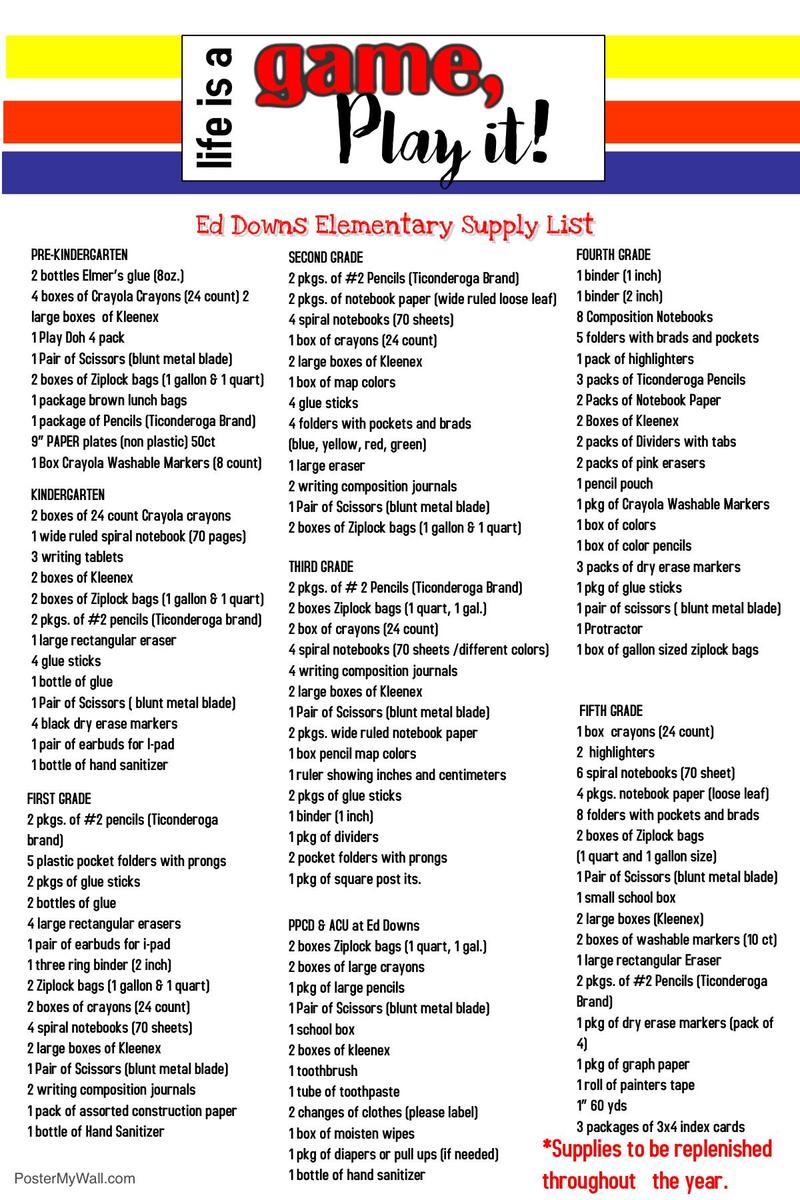 school supply list