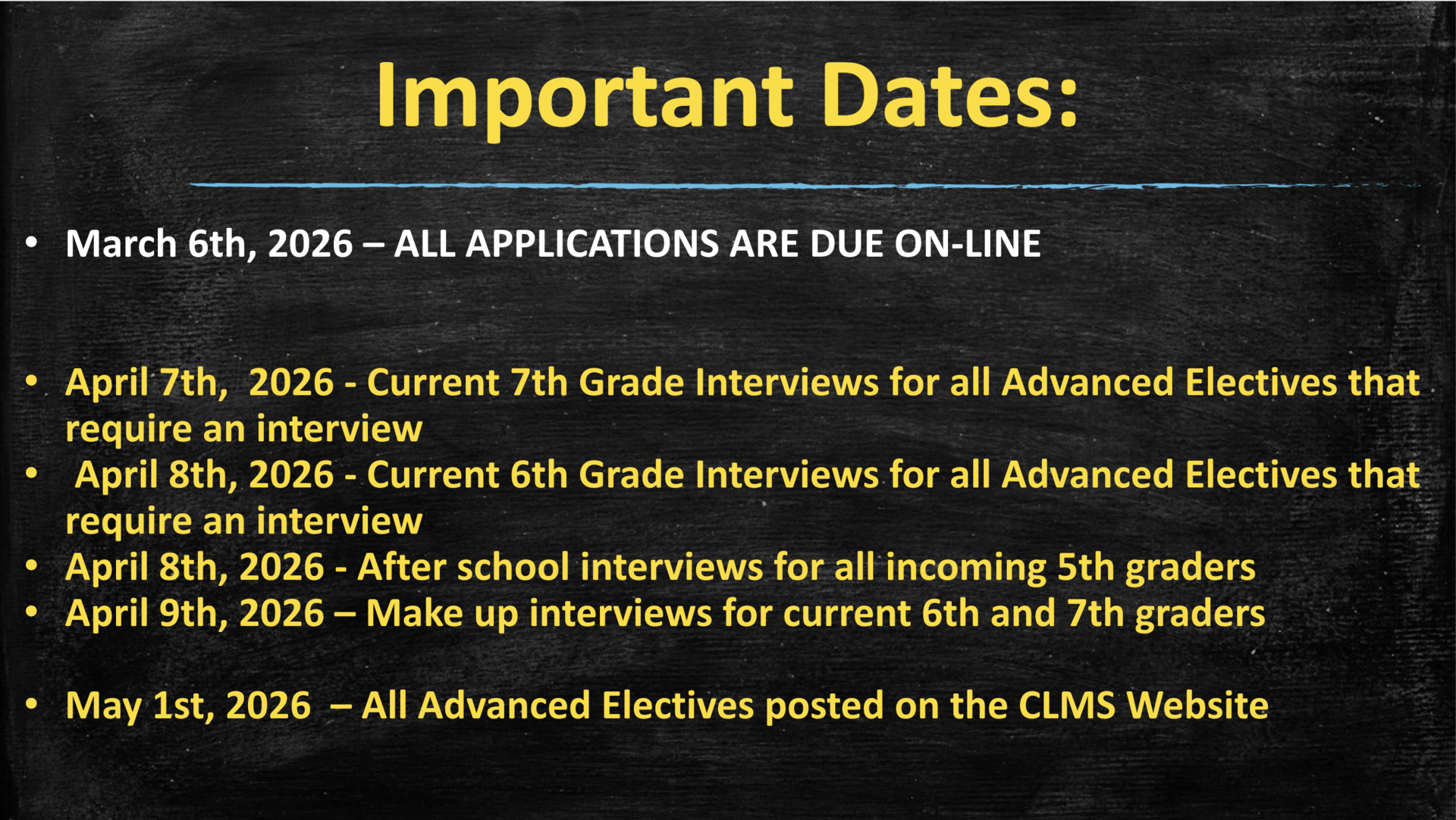 Important Dates