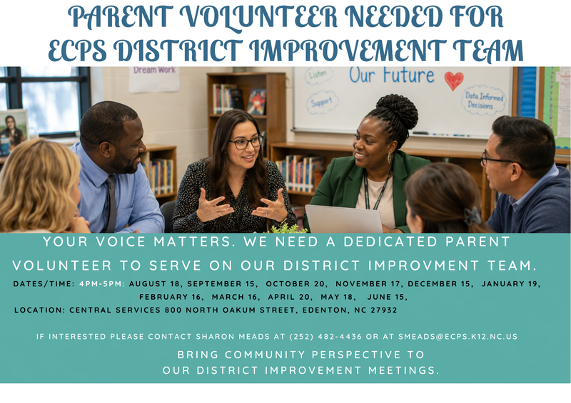 Your voice matters!  We need a dedicated parent volunteer to serve on our district improvement team.