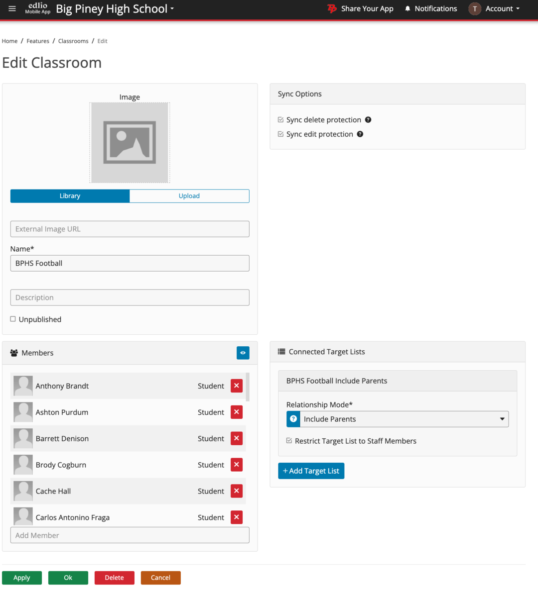 Web App - Class edit