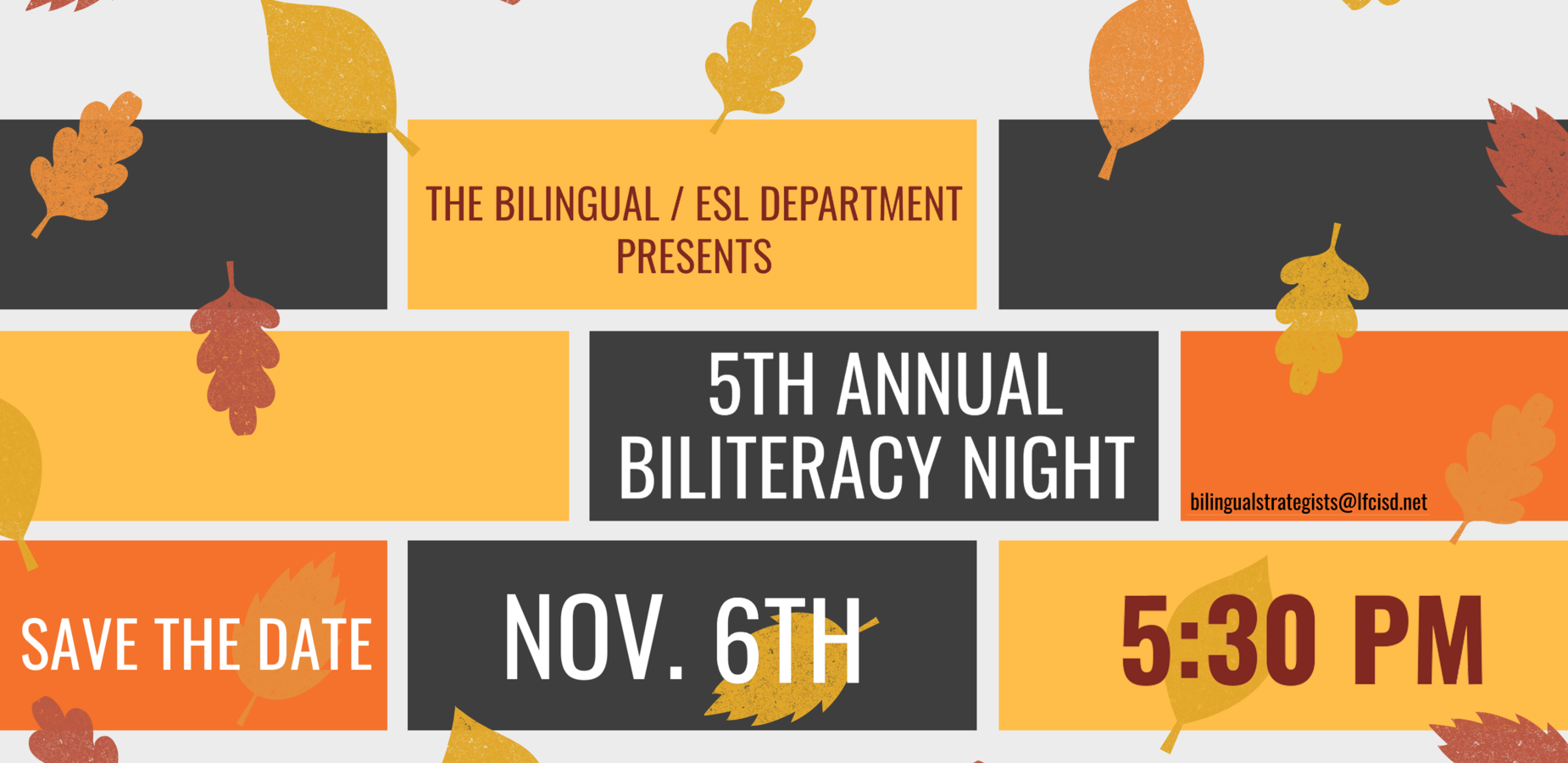 Biliteracy night banner - blocks and autum