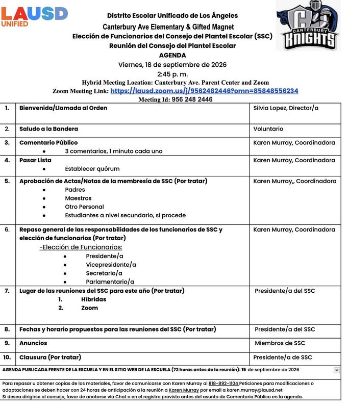 School Site Council Meeting