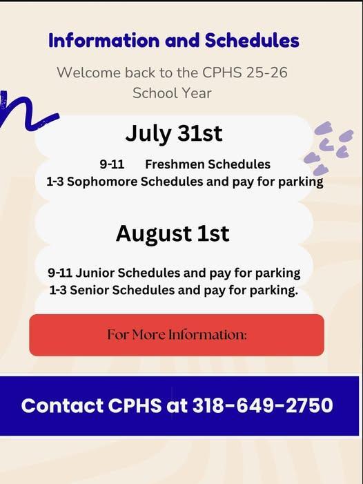 CPHS 2025-2026 School Year Information and Schedule Pick-Up Featured Photo