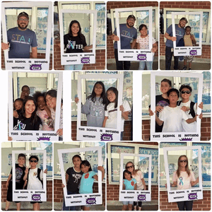 students show up at take pics with frame
