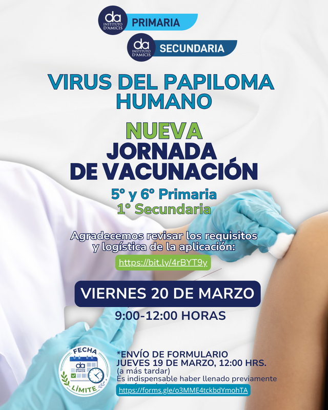 NUEVA Campaña de Vacunación contra el VPH (5°, 6° Primaria y 1° Secundaria)