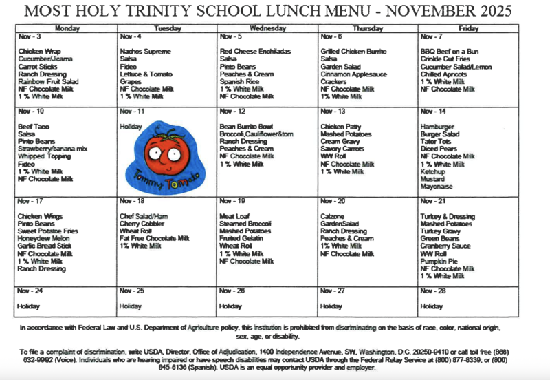 November Breakfast & Lunch Menus Featured Photo