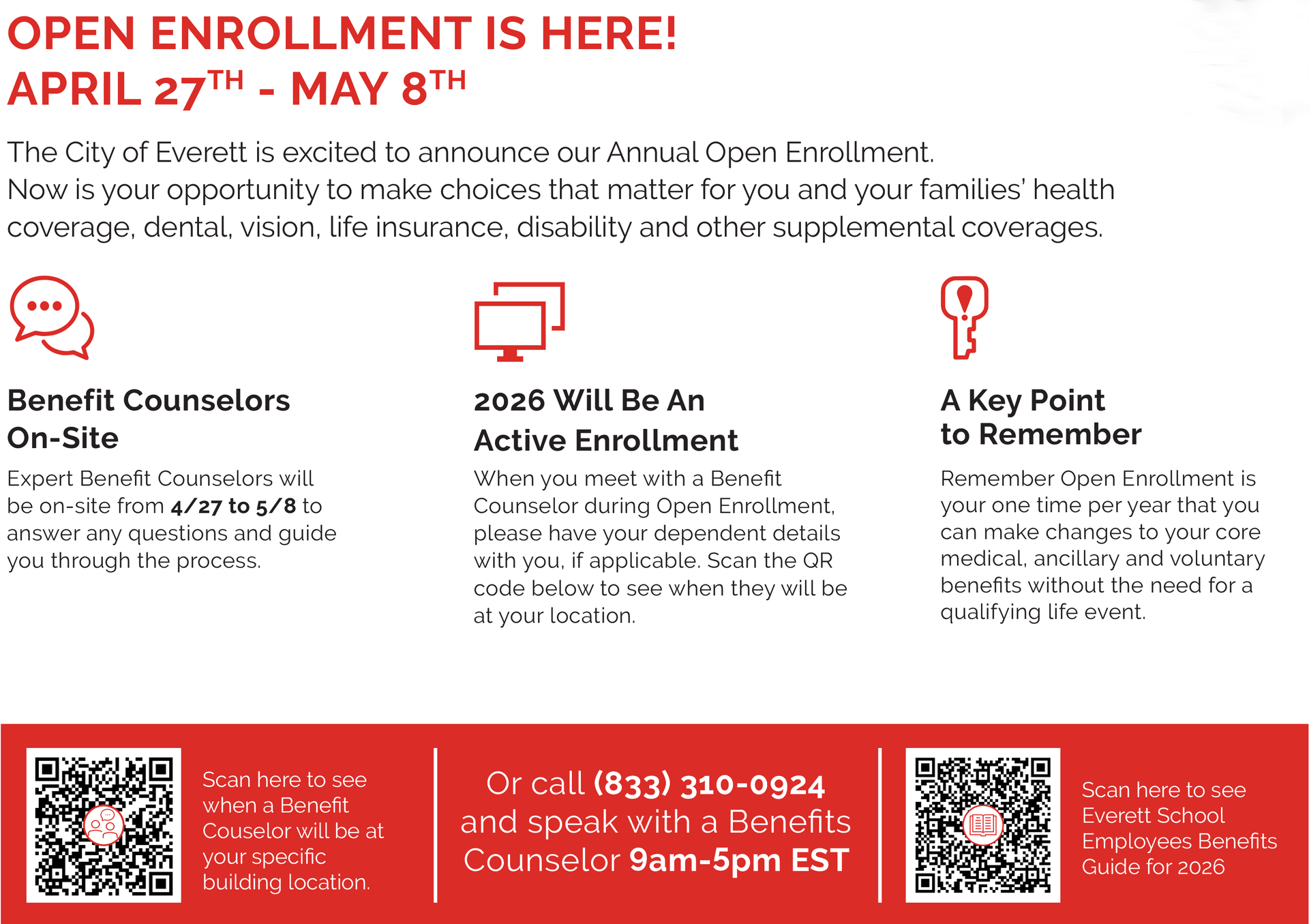 Announcement for Open Enrollment with dates and contact details.